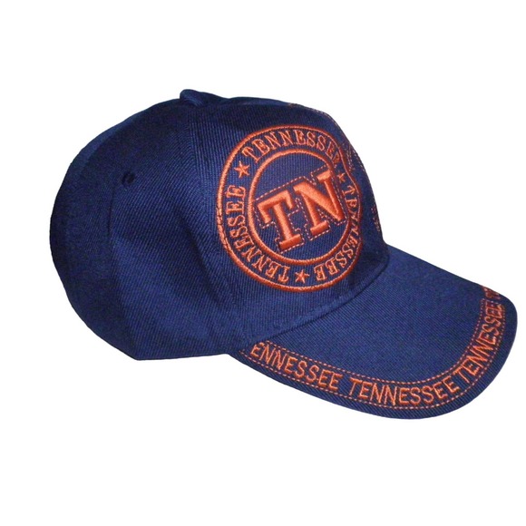 Tennessee TN Ball Cap, Solid Navy Blue, Orange Embroidery, Strapback Trucker Hat - Picture 2 of 4